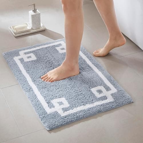 Madison Park Evan 100% Cotton Bathroom Non Slip Backing-Luxurious Tufted Plush Bath Mat Absorbent, Quick Dry, Spa Design Shower Room Décor, 20x30" Blue - Image 1
