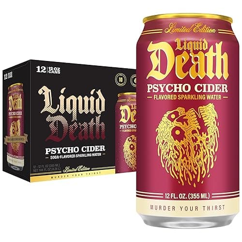 Liquid Death Soda-Flavored Sparkling Water - Psycho Cider (Apple Cinnamon), Less Sugar*, Huge Flavor, No Caffeine, No Artificial Sweeteners, 12 Fl Oz (Pack of 12) - Image 1