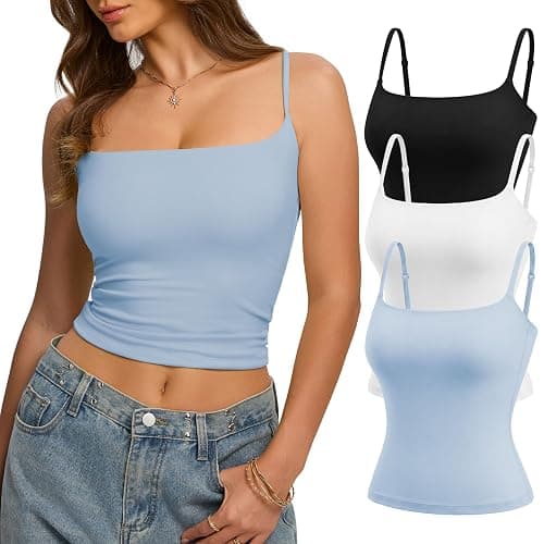Missclub 3 Pack Double Lined Tank Tops for Women Square Neck Basic Fitted Going Out Tops Spaghetti Strap Summer Y2K Cami - Image 1