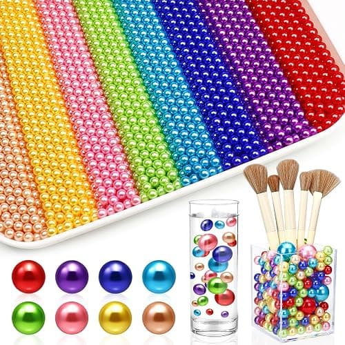 Towenm 2600PCS 6MM Pearls for Crafting, ABS No Hole Pearl Beads for Vase Filler Floating Candles Centerpieces Vases Makeup Brush Holder, Red/Pink/Champagne/Blue/Lake Blue/Gold/Green/Purple - Image 1