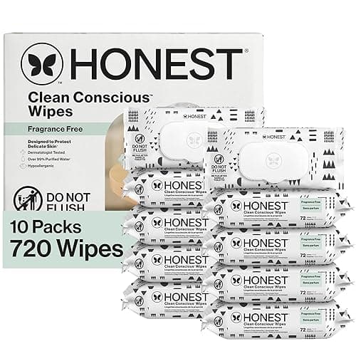 The Honest Company Clean Conscious Multi-Use Wipes, Unscented Hypoallergenic Baby Wipes for Sensitive Skin, 99% Water Plant-Based Compostable Wipes, Pattern Play, 720 Count - Image 1