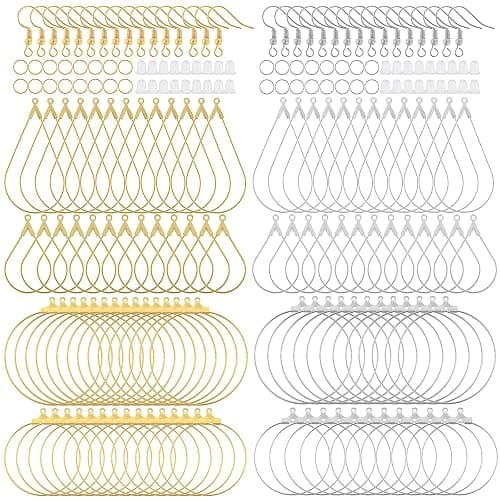200PCS Earring Making Kit - Beading Hoop Finding, Open Hoops Bulk Wire for DIY Jewelry Craft Supplies - Teardrop and Round - Image 1