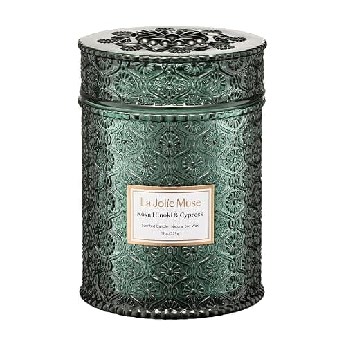 LA JOLIE MUSE Kōya Hinoki & Cypress Scented Candle – Pine, Leather & Hinoki | 19 oz Festive Christmas Candle | Wooden Wick | Clean Burn & Vibrant Scent | Fun Gift for Hosts & Fall Tablescapes - Image 1