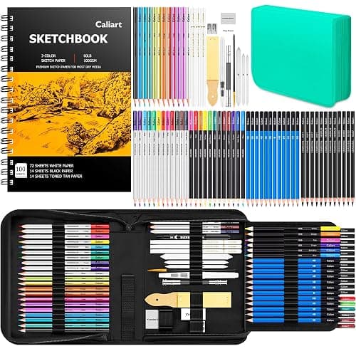 Caliart 176PCS Art Supplies Sketching Kit, 100 Sheets 3-Color Sketch Book | Graphite Colored Charcoal Watercolor & Metallic Pencils, Drawing Supplies Set Gifts for Artists Adults Teens Girls Boys Kids - Image 1