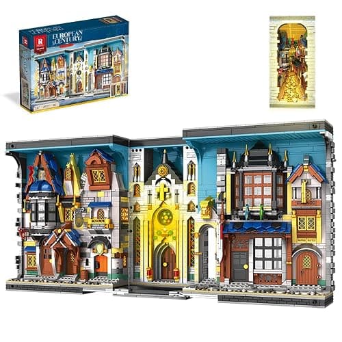 Reobrix Medieval Book Nook Building Set with Lights for Adults, 2687 Pieces | Warm LED Lighting 180° Hinged Opening Design 2687-Piece Detailed Build Bookshelf Insert and Display Model - Image 1