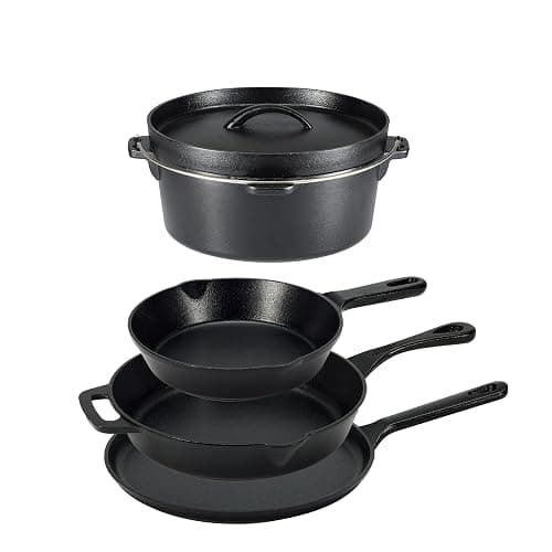 Amazon Basics Pre-Seasoned Cast Iron 5-Piece Cookware Set, Oven Safe, Cooks Evenly, 14.17 x 12.2 x 10.63 in, Black - Image 1
