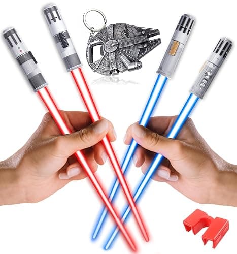Lightsaber Chopsticks Light Up Star Wars Chopstick Light Up Mini Light Saber Chopsticks for Adults Cool Chopstick Light Saber Sticks Led Chop Sticks Jedi Stix Blue Red 2 Pairs - Image 1