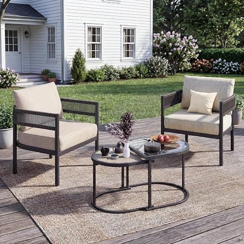 Grand patio 4-Piece Outdoor Conversation Set with 2 Single Chairs and 2 Patio Coffee Tables, Wicker Furniture Set - Image 1