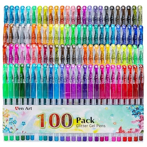 Aen Art Glitter Gel Pens, 100 Color Glitter Pen Set for Making Cards, 30% More Ink Neon Glitter Gel Marker for Adult Coloring Books, Journaling Crafting Doodling Drawing - Image 1