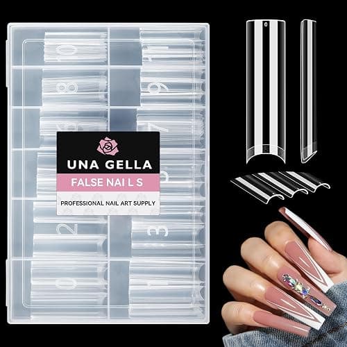 UNA GELLA Nail Tips Square XXL Tips 120 PCS No C Curve Gel Tips Extra Long Square Straight Nails Half Fake Nail Tips No Trace for Acrylic Nails Tips for Home DIY with Box - Image 1