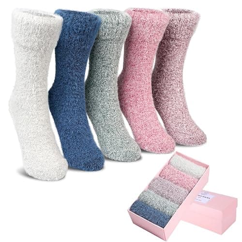 5 Pairs Fuzzy Soft Cozy Comfortable Socks for Women, Casual Sleep Comfy Socks, Perfect Warm Winter Gifts for Women - Image 1