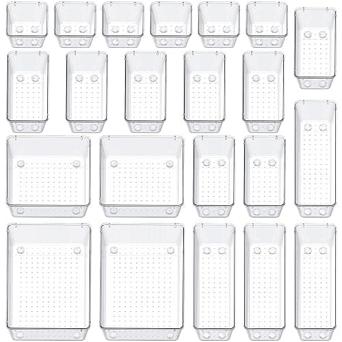 SMARTAKE 22-Piece Drawer Organizer with Non-Slip Silicone Pads, 5-Size Clear Desk Drawer Organizer Trays Storage Tray for Makeup, Jewelries, Utensils in Bedroom Dresser, Office and Kitchen, Clear - Image 1