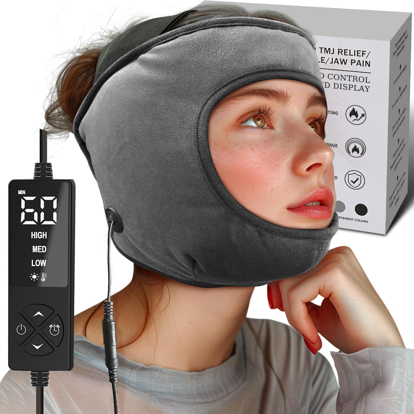 sticro Electric TMJ - Almohadilla térmica para dolor de mandíbula, calor húmedo para alivio de TMJ con 3 temperaturas y 5 ajustes de temporizador, mascarilla térmica súper suave para alivio de apriete - Image 1