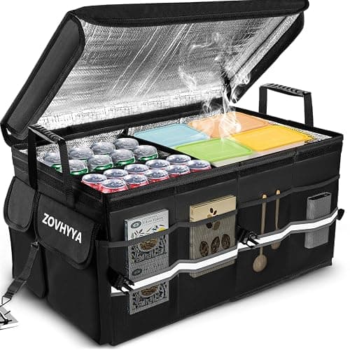 ZOVHYYA Organisateur de Coffre Voiture 68L Grande Taille Boite de Rangement Voiture Étanche Portable Pliable Isolant avec 2 Poignées et Cordes de Fixation pour Stockages ou Camping Extérieur - Image 1