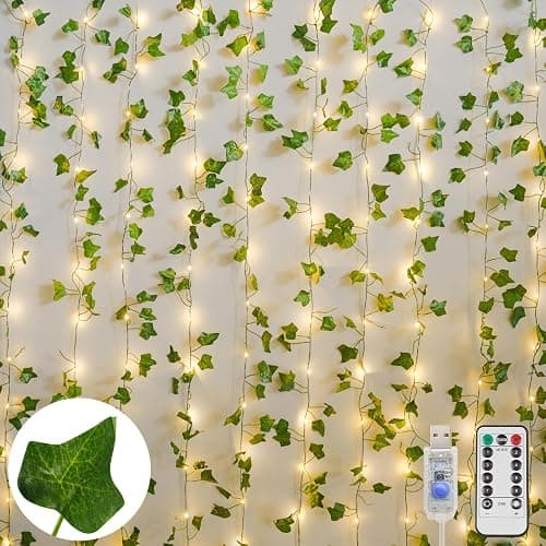 suddus Vines with Light for Bedroom, 200 LED Fairy Lights with Vines, Ivy Curtain Lights for Dorm, Wedding, Party, Wall, Indoor, Outdoor Decor, 6.5ft x 6.5ft - USB-6.5ft*6.5ft - Ivy-Warm White Lights - Image 1