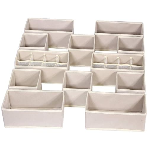 12 Pack Foldable Drawer Organizer Dividers Cloth Storage Box Closet Dresser Organizer Cube Fabric Containers Basket Bins for Underwear Bras Socks Panties Lingeries Nursery Baby Clothes Beige NN246 - Image 1