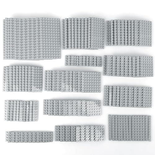 MALEKO 135 Pieces Classic Base Plates Multipack, 13 Sizes Small Baseplates for Building Bricks, Flat Boards Compatible with Major Brands Blocks, Light Grey - Image 1