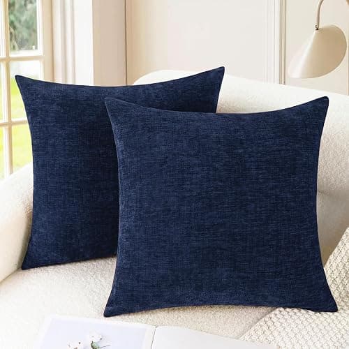 CaliTime Decorative Couch Throw Pillow Covers 18 X 18 Inches Navy Blue | Pack of 2, Cozy Chenille Cushion Cases for Sofa Bed Living Room Farmhouse Home - Image 1