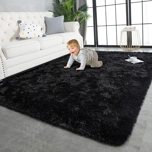 TWINNIS Super Soft Shaggy Rugs Fluffy Carpets, 4x5.9 Feet, Indoor Modern Plush Area Rugs for Living Room Bedroom Kids Room Nursery Home Decor, Upgrade Anti-Skid Rectangular Fuzzy Rug, Black - Image 1