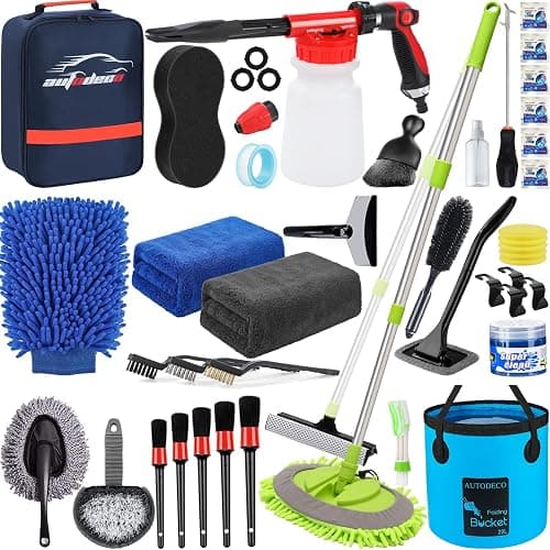 AUTODECO 42Pcs Car Wash Detailing Kit Cleaning Set with Foam Gun Sprayer, Long-Handle Brush, Collapsible Bucket, Large Wash Mitt, Towels, Complete Interior & Exterior Car Washing Supply Set (Blue) - Image 1