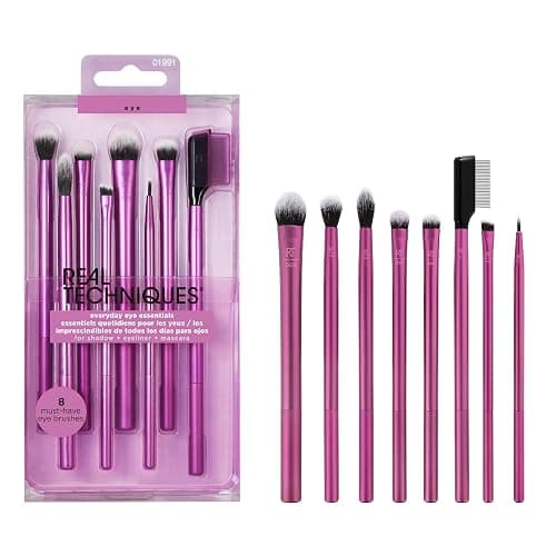 Real Techniques 8 Piece Everyday Eye Essentials Makeup Brush Set, Eye Brushes for Eye Liner, Eyeshadow, Brows, & Lashes, Travel Friendly, Gift Set, Synthetic Bristles, Cruelty-Free & Vegan - Image 1