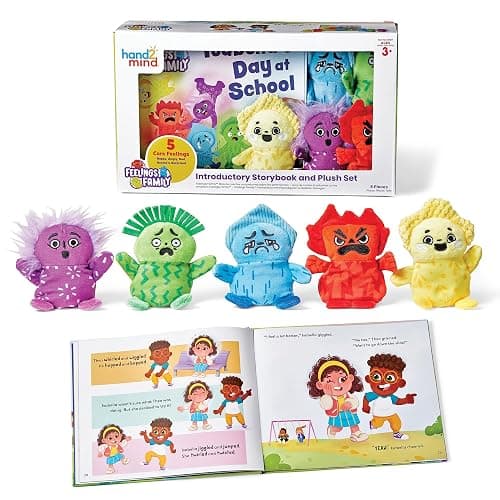 hand2mind Feelings Family Introductory Storybook and Plush Set, Toddler Emotions Books, Calm Down Corner Supplies, Social Emotional Learning, Preschool Classroom Must Haves, Emotions Toys - Image 1