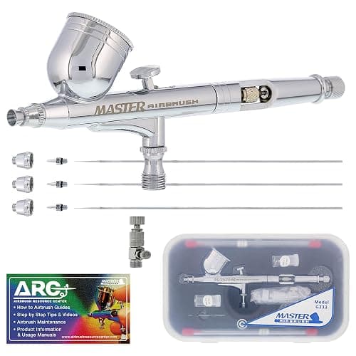 Master Airbrush G233 Performance Pro Airbrush Kit with 3 Nozzle Sets (0.2, 0.3 & 0.5mm Needles, Fluid Tips & Air Caps), Gravity Dual Action - Air Brush Guns for Painting, Aerografo Body Art & Cake - Image 1
