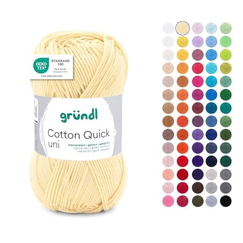 Gründl Wolle Cotton Quick uni - dünne Wolle zum Häkeln - Strickgarn - Häkelgarn - Glänzend und hautfreundlich - 100% Baumwolle - 1 Knäuel 50 g / 125 m - Nadelstärke 3-4 - pastellgelb - Image 1