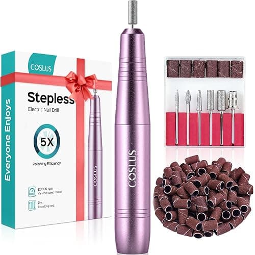 COSLUS Electric Nail Drill File Professional: for Acrylic Gel Dip Powder Nails Portable Nail Drill Machine Kit Manicure Pedicure Tools Polishing Set with Nail Drill Bits Sanding Bands - Dark Purple - Image 1