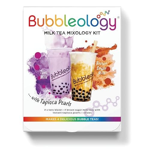 Bubbleology Milk Tea Mixology Kit with Tapioca Pearls (Pack of 1) Makes 4 Delicious Bubble Teas | 2 Brown Sugar Milk & 2 Taro Milk with Instant Tapioca Pearls - Image 1