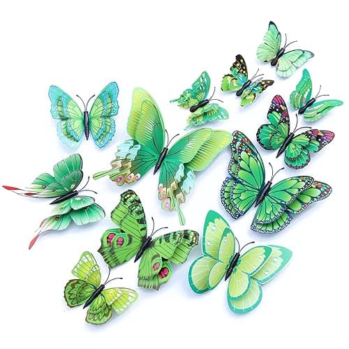 OPSEAM 3D Butterfly Wall Decor Butterfly Decorations Stickers with Magnets | 24 PCS Green,12 Styles Double Layer Butterfly for Classroom Decoration,Locker Refrigerator, Reusable,Waterproof - Image 1