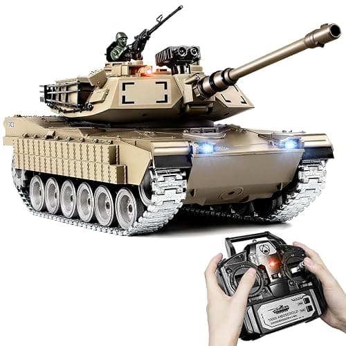 Supdex RC Tank, 1:18 Metal M1A2 Abrams Remote Control Model Toys, 2.4Ghz Military RC Tank That Shoots BBS and Water Bullets for Adults and Kids, RC Army Vehicle Aged 6+ with Smoke, Sound and Lights - Image 1