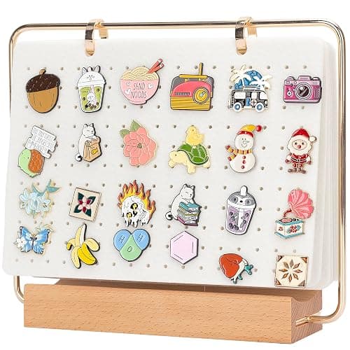 PACMAXI Display Organizers, Brooch Holder, Enamel Pin Pages for Store 180+ Pins, Collection Storage Calendar Wooden Stand With 6 Pages (Not Include Any Accessories) (White) - Image 1
