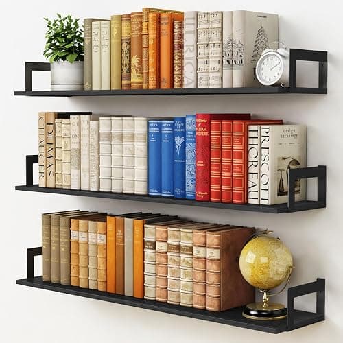 Harwaya Large Floating Book Shelves for Wall Set of 3, 36 Inch Long Wall Mount Bookshelf for Bedroom, Heavy Duty Wood Hanging Bookshelves for Books, Laundry Living Room Classroom Library -Black - Image 1