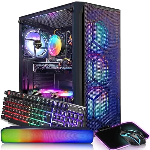 STGAubron Gaming PC Desktop Computer, Intel Core I7 up to 3.9 GHz, Radeon RX 580 8G, 16G RAM, 512G SSD, WiFi, Bluetooth 5.0, RGB Fan x6, RGB BT Sound Bar, Windows 10 Home - I7/RX 580 - Image 1