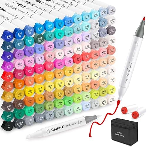 Caliart Alcohol Markers Brush Tip, 121 Colors Dual Tip Artist Sketch Marker Set Brush & Fine, Permanent Drawing Pen Art Supplies Gifts for Kid Adult Coloring Book Illustration - Image 1