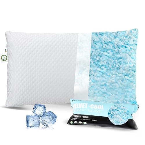 Cooling Pillow Queen Size 1 Pack – Adjustable Shredded Memory Foam, Washable Hypoallergenic Cover, Neck and Shoulder Support for Side, Back & Stomach Sleepers, Mastery Mart - Image 1