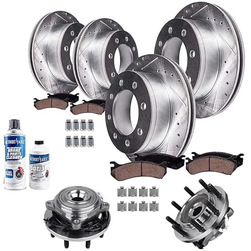 Detroit Axle - Wheel Bearing Hubs Brake Kit for 2014-2018 Ram 2500, 2013-2018 3500, Front Wheel Bearing Hubs Front Rear Drilled Slotted Brake Rotors Ceramic Brake Pads 2015 2016 2017 Replacement - Image 1