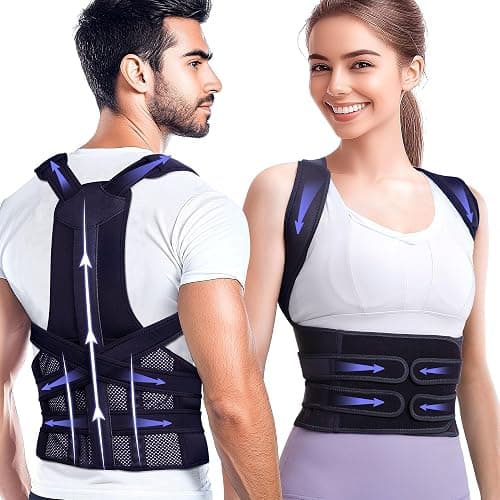 Kepwaa Posture Corrector for Women and Men, Upgraded Full Back Brace Support, Adjustable Shoulder Straightener for Improving Back Posture, Relief for Upper and Lower Back, Lumbar, Neck, Shoulder Pain - Black - Medium - Image 1