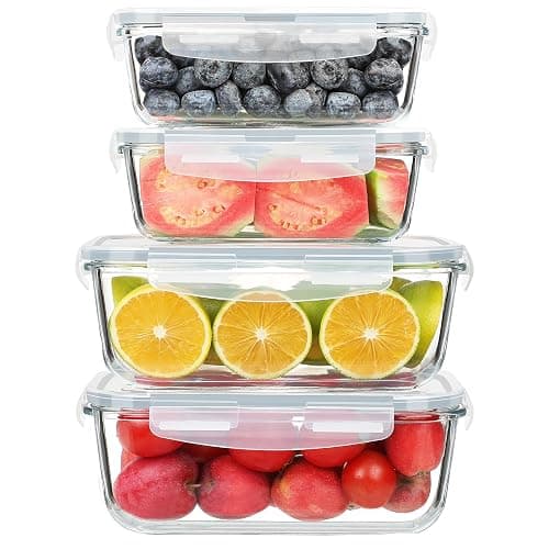 KOMUEE 4 Pack 63oz+27oz Large Glass Food Storage Containers Set with Airtight Lids, BPA-Free, Meal Prep Containers for Storing, Freezer, Microwave and Oven Safe - Image 1
