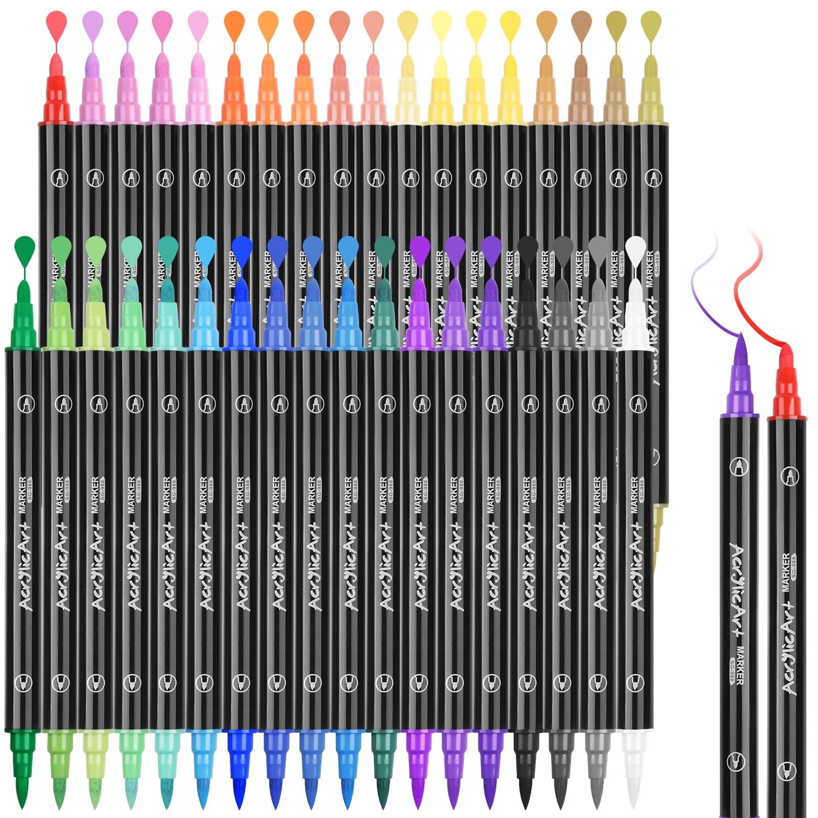 36 Acrylic Paint Marker,GeeRic Opaque Waterbased Quick Drying DIY Art Crafts Drawing Markers Adults Acrylic Paint Pens for Rock Painting,Scrapbooking,Plastic,Canvas,Glass,Mug,Wood 2mm/3mm Tip - 36 colors/36 pens - Image 1