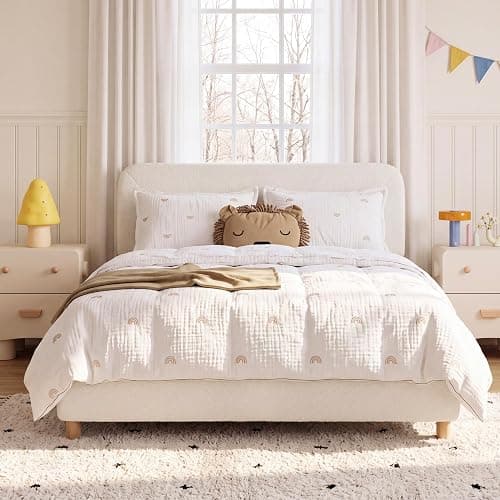 BERRY NEST Full Size Cloud Bed Frame, Upholstered Boucle Bed Frame with Adjustable Headboard, Solid Wood Legs, Rounded Corners Design & Easy Assembly – Modern Platform Bed,Cream - Image 1