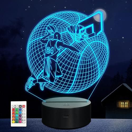 Anywin Basketball Dunk 3D Night Light for Kids, Sport Illusion 16 Colors Lamp Dimmable with Remote Control Timer Xmas Birthday Thoughtful Gifts Men Athlete to Boys Girls Living Room Bedroom Decor - Image 1