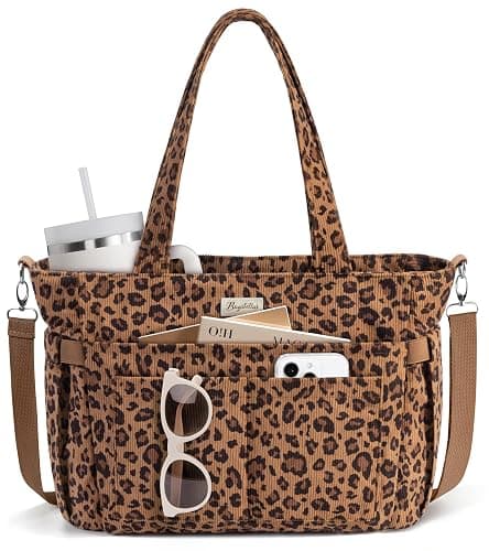 Bagstellar Corduroy Tote Bag for Women, 17 Pockets Laptop Work Tote Purse | Large 15.6” Computer Bag w/ 40oz Cup Holder & Strap, Zipper Teacher Nurse Bible Shoulder Bag for School Travel College Office - Image 1