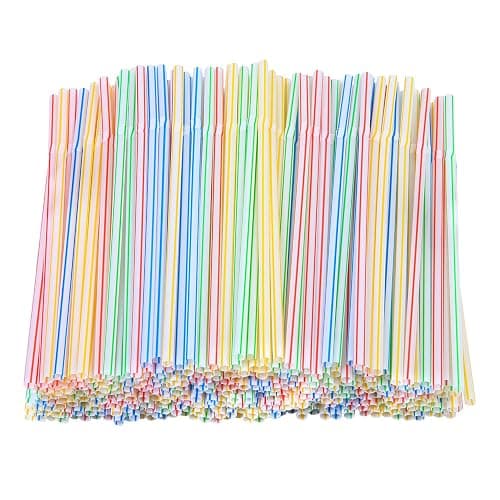 Resinta 500 Pieces Striped Disposable Plastic Straws Multi Colored Flexible Bendable Drinking Straws for Party Supplies 8 inch - Image 1