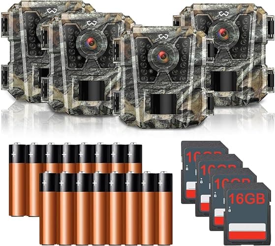 WOSODA Mini Trail Camera 4 Pack 30MP 1080P HD, Game Cam with SD Card, Waterproof Tiny Deer Camera Night Vision Motion Activated with Fast Trigger Time for Outdoor Wildlife Monitoring - Image 1