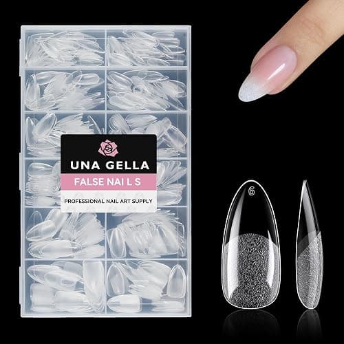 UNA GELLA 504Pcs Medium Pointed Almond Nail Tips, Pre-shape Almond Gel Nail Tips Half Matte Full Cover Acrylic Clear Press on Fake Nails Tips for Nail Extension Nail Art DIY Salon 12 Sizes - Image 1