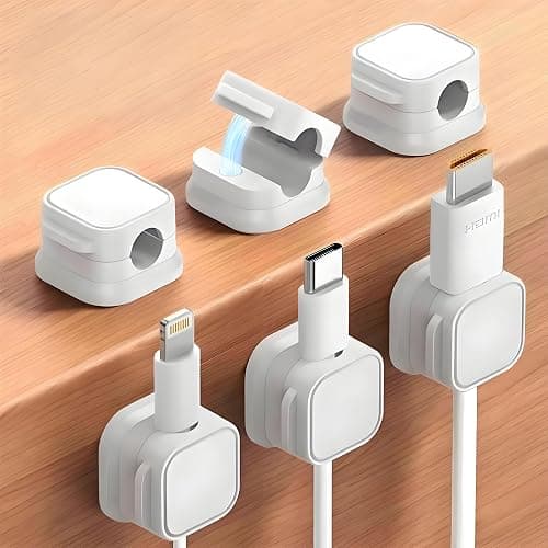 6Pack Spring Cord Organizer,Magnetic Cable Clips, Cable Management, Office Desk Accessories, Cord Organizer, Cable Smooth Adjustable,for Desk, Wall, Car, Home Office, Phone Cable Management(White) - Image 1