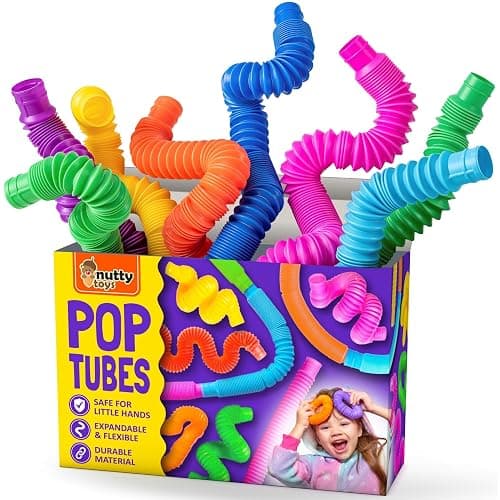 Nutty Toys Pop Tubes - Large 8-Pack Sensory Toys - Creative STEM Learning for Kids and Toddlers - Connect & Pop! Top ADHD Autism Fidget 2025, Best Boy & Girl Christmas Stocking Stuffers Gifts Idea - Image 1