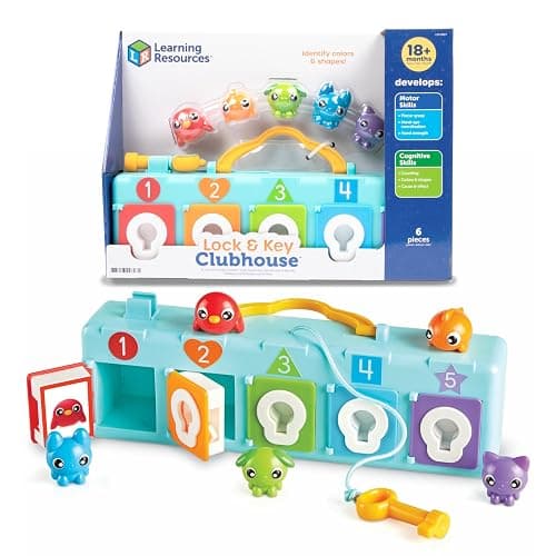 Learning Resources Lock & Key Clubhouse, Counting and Fine Motor Games, Combination Lock Toy , Montessori Activity Center For Kids, Preschool Learning Activities, Boy and Girls Gifts - Image 1